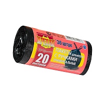 Мешки для мусора 20 л, с ручками, черные, в рулоне 30 шт., ПНД, 10 мкм, 550х440 мм, Крепак, 4607075710276 в зеленограде