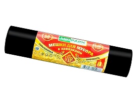 Мешки для мусора 120 л, с завязками, черные, в рулоне 10 шт., ПНД, 15 мкм, 800х750 мм, VIP, Z12010black в зеленограде