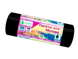 Мешки для мусора 30 л, черные, в рулоне 20 шт., ПНД, 7 мкм, 600х500 мм, MIRPACK Classik, 302040 в зеленограде