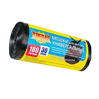 Мешки для мусора 180 л, черные, в рулоне 30 шт., ПНД, 20 мкм, 1150х800 мм, Крепак, 4607075710139 в зеленограде
