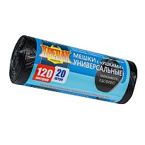 Мешки для мусора 120 л, с ушками, черные, в рулоне 20 шт., ПНД, 15 мкм, 1100х700 мм, Крепак, 4607075710368 в зеленограде