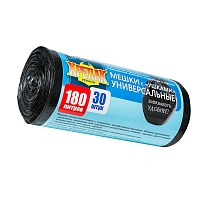 Мешки для мусора 180 л, с ушками, черные, в рулоне 30 шт., ПНД, 20 мкм, 1150х800 мм, Крепак, 4607075710399 в зеленограде