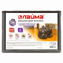 Мешки для мусора 240 л, черные, в пачке 5 шт., ПВД 60 мкм, 1400х900 мм, LAIMA, 601394 в зеленограде