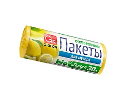 Мешки для мусора 30 л, ароматизированные, Лимон, желтые, в рулоне 20 шт., ПНД, 9 мкм, 560х530 мм, GRIFON Aroma, 101-020 Li в зеленограде