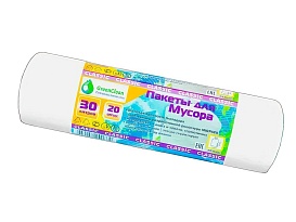 Мешки для мусора 30 л, белые, в рулоне 20 шт., ПНД, 7 мкм, 600х500 мм, MIRPACK Classik, 302042 в зеленограде