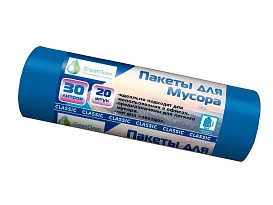 Мешки для мусора 30 л, синие, в рулоне 20 шт., ПНД, 7 мкм, 600х500 мм, MIRPACK Classik, 302041 в зеленограде