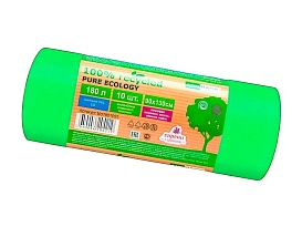 Мешки для мусора 180 л, ароматизированные, биоразлагаемые, зеленые, в рулоне 10 шт., ПВД, 40 мкм, 1300х930 мм, PURE ECOLOGY, bio1801081 в зеленограде