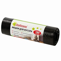 Мешки для мусора 180 л, черные, в рулоне 10 шт., ПВД, 24 мкм, 1060х800 мм, Любаша, 605336 в зеленограде