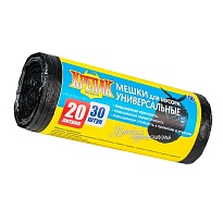 Мешки для мусора 20 л, черные, в рулоне 30 шт., ПНД, 10 мкм, 550х440 мм, Крепак, 4607075710092 в зеленограде